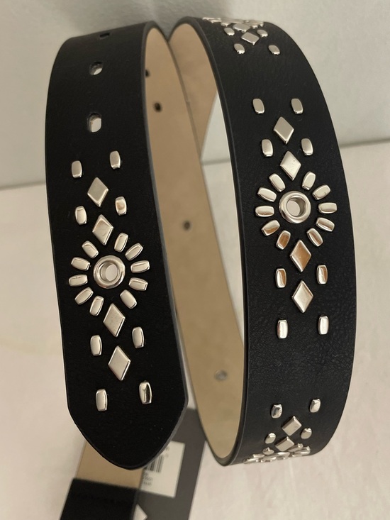 Haute Hippie Accessories - Haute Hippie Black Faux Leather Studded Belt with Silver Buckle Sz. L